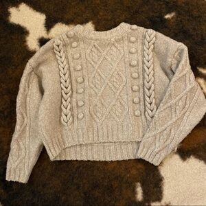 H&M Cable Knit Pom Sweater Crewneck Tan Brown